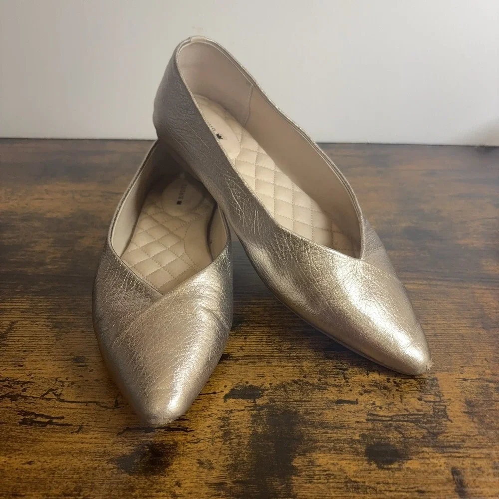 Birdies Goldfinch Leather Flats Womens 7.5 Champagne Metallic Gold Classic